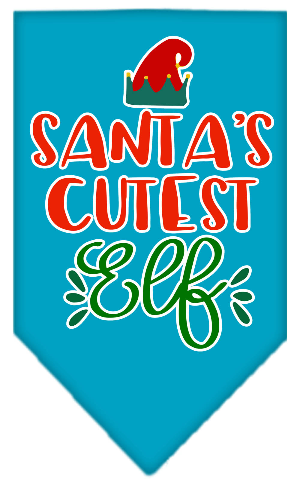 Santa's Cutest Elf Screen Print Bandana Turquoise Small